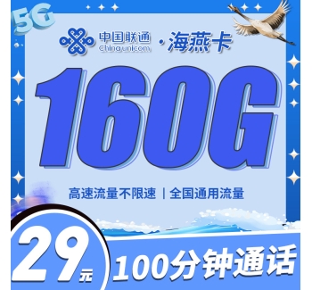 联通海燕卡29元160G+100分钟